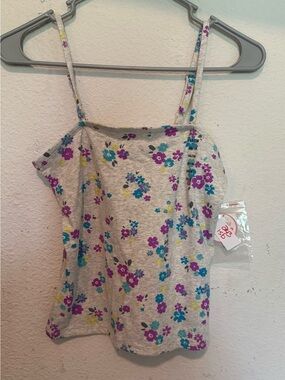 Justice Grey Floral Cami with Purple & Teal Blooms